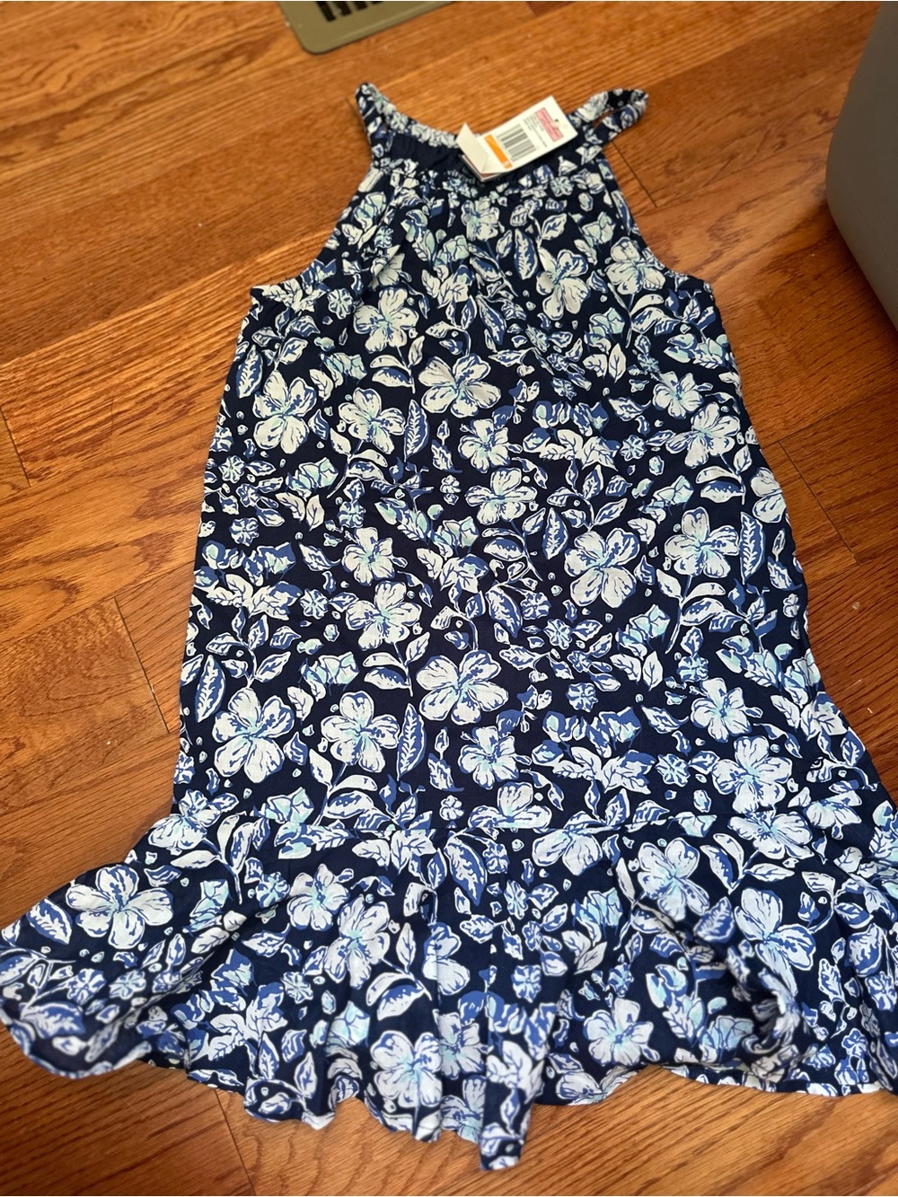 Girls Vineyard Vines Navy Floral Halter Sundress with White Blossoms NWT